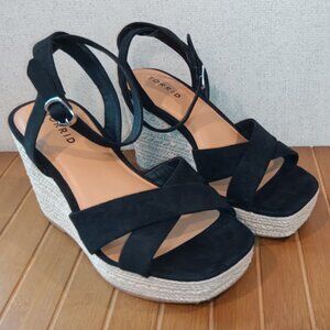 SOLD TORRID Womens 8WW Extra Wide Black Strappy Wedge Sandals Espadrille 4"